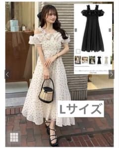 【GRL】ドット柄フリルオフショルダーフレアロングワンピースru1165のサムネイル