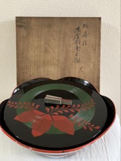 盆 菓子器 漆器 伝統工芸 共箱付き 三象漆園 桐漆絵菓子器 木箱のサムネイル
