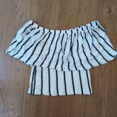zara オフショルダー ストライプ トップス