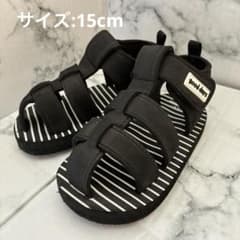 キッズ サンダル 黒 15cm ストライプ マジックテープ 西松屋のサムネイル