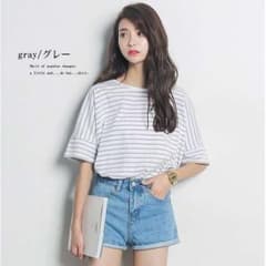 売れてます！！Tシャツ 半袖 五分袖 5分袖 カットソー ボーダー レディースのサムネイル
