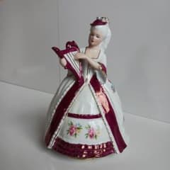 美品】陶器製 貴婦人 ハープ フィギュリン オルゴール 西洋人形 置物