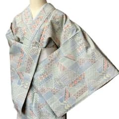 T98着物 小紋 紬 単衣 幾何学 - メルカリ