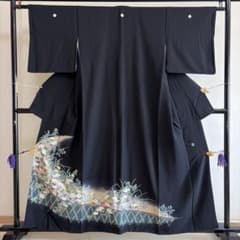 □E6159□美品□正絹□本加賀友禅作家棒田孝作 落款入 黒留袖□丈155裄 