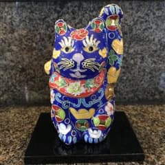 招き猫　七宝焼　青色のサムネイル