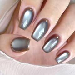 ネイルチップ (№196) マグネット 配色 ニュアンス シルバー - メルカリ