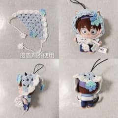 8cm　ほわぬい　忍たま　ナンジャ　ぬい服　バブーシュカ（花いっぱい）③ 8cm ほわぬい 忍たま ナンジャ ぬい服 バブーシュカ（白＋水色