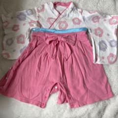 袴ロンパース　花柄　着物　女の子　70センチのサムネイル
