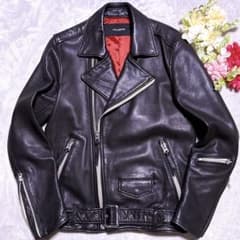 極美品】ナノユニバース ダブル ライダース ラムレザー M 裏地派手 黒 