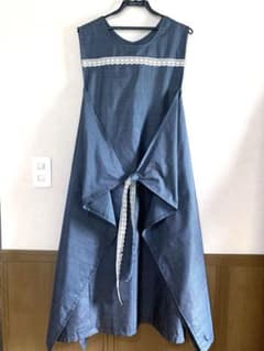 【着物リメイク】　大島紬　エプロンドレス　★着丈118㎝★身幅広めの39㎝★のサムネイル