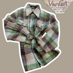 Van Cort ネルシャツ 長袖 チェック柄 グリーン系 ヴィンテージ