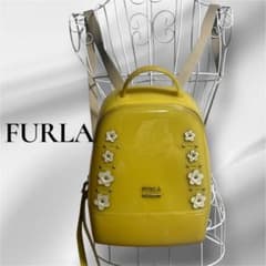希少 FURLA フルラ フラワー リュック バックパック イエロー PVC 