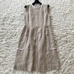 美品　フォクシー　リネンワンピース　ベスト　フード　パイピング　38 フォクシー ワンピース リネン ドット パイピング レース プリーツ 38