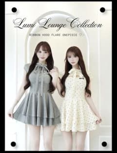 ルミニョン lumignon リボンフードフレアワンピース グレー - メルカリ