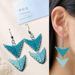 ▽フィンピアス ビーズステッチ ターコイズ ミント ハンドメイドピアス