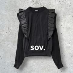 美品♦ダブスタ✦ Sov. ✦ソブ✦フリル ニット シフォンプリーツ袖 ブラック ソブ sov. ダブスタ シフォンプリーツスリーブ フリル ニット ブラック