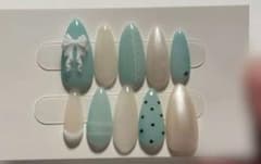 ネイルチップ ミント リボン レース ドットのサムネイル