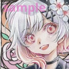 G*m様 手描きイラスト 原画＊桜舞う春の制服少女＊透明な時間＊色紙＊コピック 手描きイラスト 豆色紙 桜羽エマ まのさば アナログ 原画 コピック