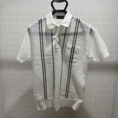 半袖ポロシャツ　サマーニット　ホワイト　ストライプ　夏服のサムネイル