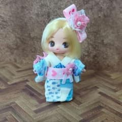 A241ミニチュアドール（ぷちリカちゃんサイズ）浴衣、帯、髪飾り