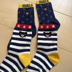 DOUBLE.B クマ刺繍 ストライプ靴下のサムネイル
