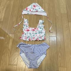 キッズ 水着 フラミンゴ柄 フリル 3点セットのサムネイル