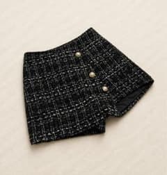 SHEIN ツイード ショートパンツ パールボタン ブラック XS レディースのサムネイル