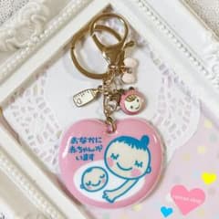 ピンク赤ちゃん　哺乳瓶　リボン　マタニティマーク キーホルダー キーリングのサムネイル