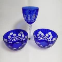 江戸切子 切子グラス 小鉢 まとめ売り 工芸ガラス 鉢 ブルー 薩摩切子