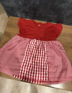 ベビー ワンピース 赤 ギンガムチェック 120cm