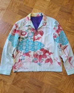 め0201着物リメイク正絹アンティーク訪問着ジップアップスカジャン