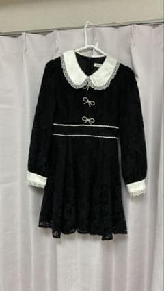 ブラックレースワンピース 長袖 膝丈 evelynのサムネイル