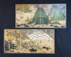 便利堂 縮小屏風「日月山水図屏風」重文表記（国宝指定前ロット）日本