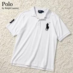 90s ポロバイラルフローレン ポロシャツ ビッグポニー 白 ネイビー XL