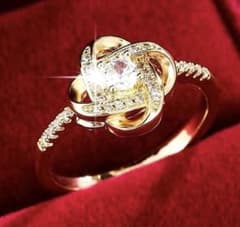 ゴールド レディース指輪18k使用【チェコダイヤモンド】花柄デザイン新品のサムネイル