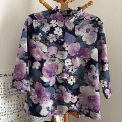 花柄 五分袖 カットソー パープル レトロのサムネイル