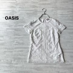 0 OASIS 총 레이스 반소매 블라우스 다른 소재 전환 화이트 XS 모로코 제 헌 옷