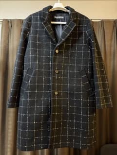 Supreme Wool Windowpane Overcoat Black L - メルカリ