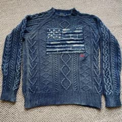 ラルフローレン インディゴ 藍染星条旗 名作 ラルフローレン インディゴ 藍染 星条旗 ケーブル ニット アラン