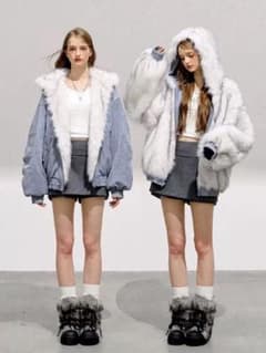 Ria リバーシブル ファー ブルーアウター 完売サイズ】Ria（リア） リバーシブル ファー ブルーアウター Lサイズ