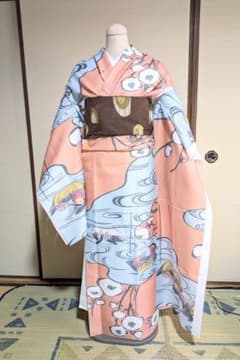 小袖雛形シリーズ【梅とおしどり】反物 ポリエステル ポリ着物 プレタ 