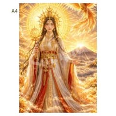 49_鳳凰と女神が輝く黄金の富士山 開運幻想アート A4ポスター 額なしのサムネイル