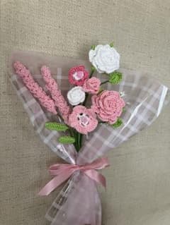 ハンドメイド かぎ針編　枯れない プレゼント ブーケ 花束 レース編　ラベンダーのサムネイル