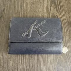 1361 キタムラ K2 レザー 三つ折り財布 ロゴ ネイビー 中古品 - メルカリ