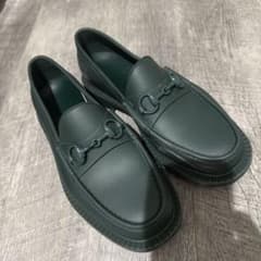 美品】GUCCIグッチ 24SS ホースビットローファー ラバーダークグリーン