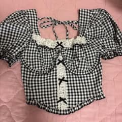 SHEIN 千鳥柄 半袖リボンブラウス XS