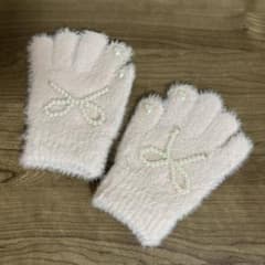 子供用手袋 ビーズリボン パール ライトピンク キッズサイズ