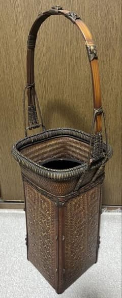 最高級品 古竹造 竹編 網代細工 花籠 花器 花入 煎茶道具 骨董品 古