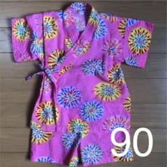 甚平　ピンク　花火　女の子　90 リップル生地　関西ファッション連合のサムネイル