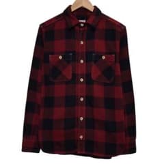 美品 桃太郎ジーンズ 長袖ヘビーフランネルシャツ バッファロー